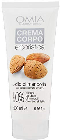 Omia Kräuter-Körpercreme mit sizilianischem Mandelöl, gut für empfindliche und empfindliche Haut, feuchtigkeitsspendend, verleiht Glanz und Elastizität, dermatologisch getestet, 200 ml