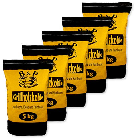 5 x 5kg Sack Holzkohle im Karton (1,59€/kg)