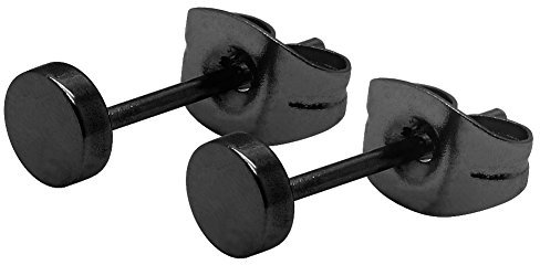 Soul-Cats 1 Paar Ohrstecker Ohrringe rund Edelstahl, Größe: 4 mm, Farbe: Schwarz