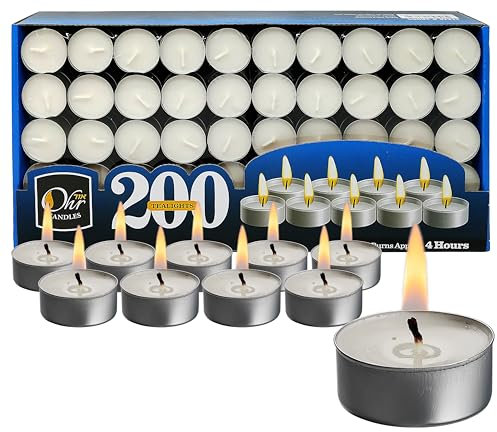 Ohr Candles Velas de Té - Paquete de 200 Velas de Té sin Perfume - Velas de Larga Duración 4 h - Velas Blancas en Taza Aluminio