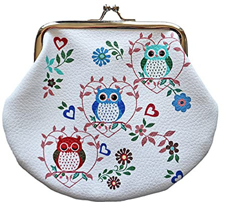 LEUCHTBOX Porte-monnaie mignon porte-monnaie porte-monnaie pour femmes enfants cuir PU blanc imprimé mignon hibou, Trio hiboux chaleureux, Taille unique, Porte-monnaie