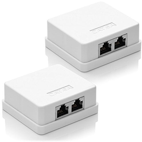 deleyCON 2x Prise Réseau CAT 6a 2x Prise RJ45 FTP Blindé Montage Mural Ethernet 10 Gbit LAN Câble de Brassage Câble D'installation - Blanc