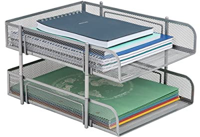 Mind Reader Porte-documents empilable, format lettre, organiseur de bureau, maille métallique, argent, 1 pièce