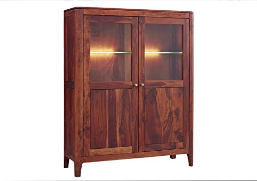 MASSIVMOEBEL24.DE | Brooklyn Highboard aus Massivholz #25 | aus Sheeshamholz - Walnuss, geölt | 140x110x40 cm | mit 4 Fächern | Wohnzimmerschrank, Hochkommode