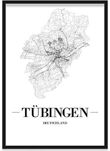 JUNIWORDS Stadtposter, Tübingen, Wähle eine Größe, 21 x 30 cm, Poster mit Rahmen, Schrift A, Weiß