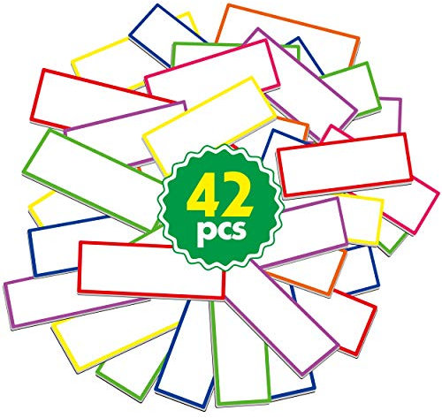 42 magnetische und trocken abwischbare, wiederverwendbare Namensetiketten dick, Namensschilder, Regenbogen Neon-Sticker in 7 Farben für Whiteboards, Spind, Kühlschrank, Schule, Büro oder Zuhause