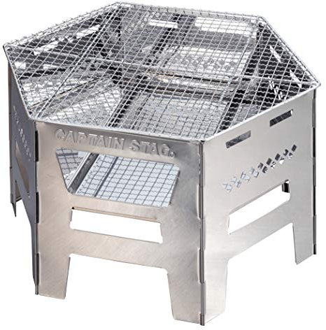 CAPTAIN STAG UG-73 BBQ Stove, Bonfire Stand, Dutch Oven, Boiled Cooking, 4 in 1 Unit, Hexa Stainless Steel, Camado Grill, Includes Serge, Trivet Cup, Bag