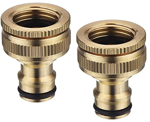 Tesmotor Messing Hahnanschlussstück für 1/2 & 3/4 Wasserhähne, 2-in-1 Gartenschlauch Wasserhahn Anschluss für Home Yard/Waschmaschine Gewinde Wasserhahn