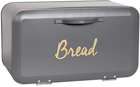 Large Bread Bin Kitchen Loaf Storage Box Front Opening Grey by Crystals®