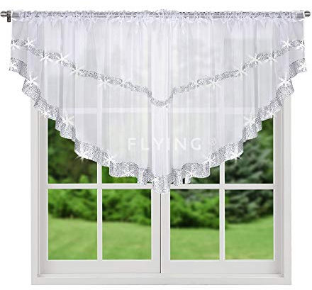 FKL DESIGN Home Deco Balkongardine - Vorhang - Gardine aus Voile mit Satinband - Schlafzimmer Wohnzimmer Kinderzimmer - Weich Fallende Gardine Modern - 400 x 85 cm - Weiß, LB-271