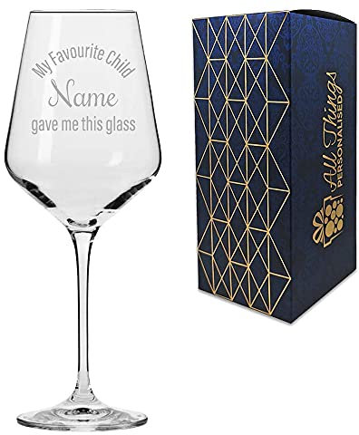 Personalised Engraved 390ml Infinity Wine Glass, My Favourite Child gave me This Glass Design, Personalise with Any Name for Any Parent