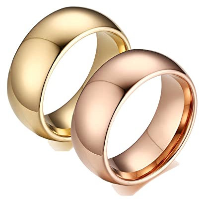 ANAZOZ 2 Stück Eheringe Paarpreis Wolfram 8mm Bombiert Poliert Breit Bicolor Damenring Herren Ring Partnerringe Gold Rosegold Eheringe Natur Frau:57 (18.1) & Mann:62 (19.7)