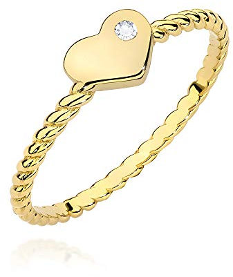MARKO Damenring aus Gold mit gedrehtem Herz und 0,03 Karat Diamant, 14 Karat Gold (585) | Goldring mit Box | Goldring für Frauen (Gelbgold, 63 (20.2))