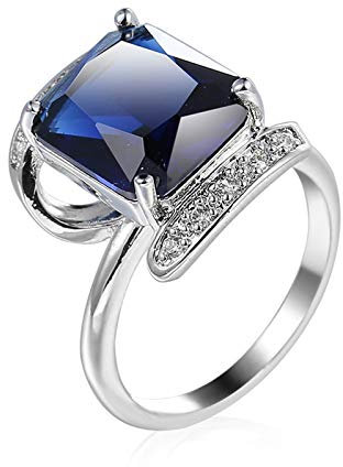 Banemi Lustige Ringe Damen, Heiraten Ringe Versilberter Blau Zirkonia Quadratische Form Damen Verlobungsring Größe 62 (19.7)