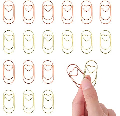 JKJF Lot de 50 grandes trombones en forme de cœur pour marque-page - Pour l'école, le bureau, les documents, la papeterie - Doré, or rose - 33 mm eRoot-JKJF-727