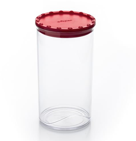 Ecoplast | Barattolo Corolla Large, Contenitore Plastica con Coperchio, Contenitore Ermetico per Alimenti, Colore Rosso, 10,5x10,5x23, Made in Italy