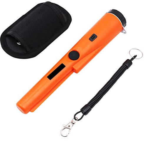 WANGCL Tragbarer Metalldetektor, tragbar, 360°-Such, Schatzpunktsucher, mit Alarmlicht, hochempfindlich, IP66, wasserdicht, mit Holster, Orange