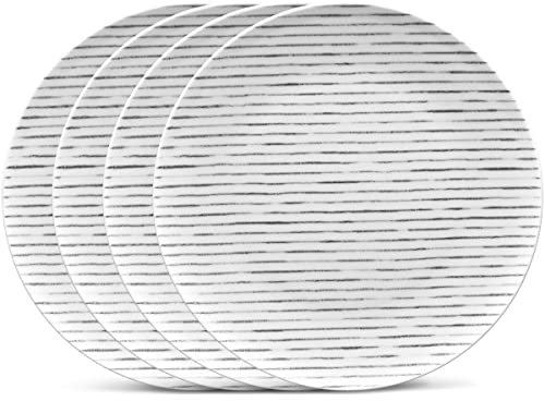 Noritake Set di 4 piatti piani a righe grigie Hammock, 28 cm, colore: grigio/bianco