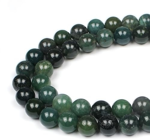 MJDCB Perlen zum Auffädeln 4mm 85 stück Grün Moosachat Halbedelsteine Perlen mit Loch Natürliche Lose Runde Steinperlen für Herstellung Schmuck Armbänder Halsketten
