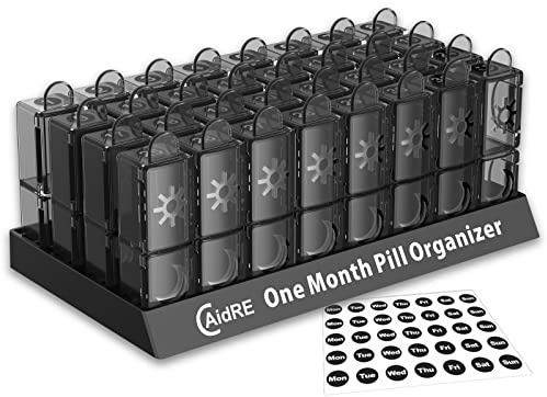 CAidRE Monatlicher Pillendosierer, 2 mal am Tag, monatliche Pillendose Organizer AM/PM, ein Monat Pillen-Organizer mit 32 täglichen Fächern für Fischöl, Vitamine, Nahrungsergänzungsmittel und