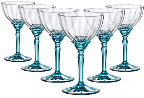 Bormioli Rocco 6x Blue 240ml Florian Espresso Martini Glasses - Vintage Glass Champagne Cocktail Prosecco Wine Gin Coupe Saucers Gift Set