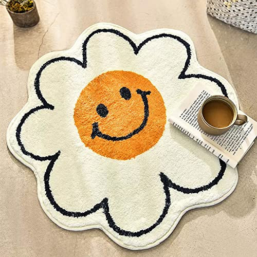 FOMAILE Smiley Face Rug Sonnenblumen-Teppich, niedliche Badematte, starke Wasseraufnahme, Badteppich, super saugfähige und flauschige Matte, maschinenwaschbar, Schlafzimmer, 60 cm