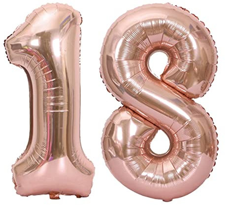 D2D | Party Balloon Zahl 18 XXL in Rosé - Größe: 100 cm - Folienballons - Geburtstagdeko - Zahlenballons - Helium Ballons