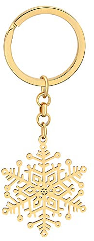 BAMAY Noël Porte-clés Flocon de Neige en Acier Inoxydable Argent Plaqué Or Porte-clés de Voiture pour Femme Fille Charms (Plaqué Or
)