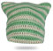 LEJAHAO Berretto Lana Donna Invernale Cappello a Maglia Righe Pile Y2K Beanie Hat Cat con Orecchie Gatto Verde