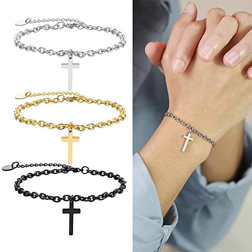 Bysonglezai Armbänder Damen Armband Frauen Geschenk Mädchen Kreuzarmband Für Männer Und Frauen, Verstellbar, 18-23 cm, Rolo-Kette, Christus, Jesus, Gold