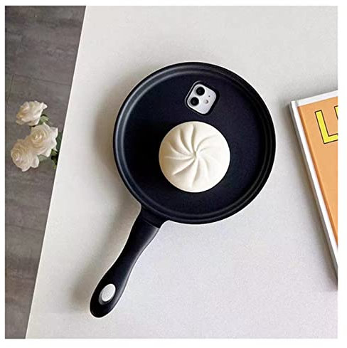 DSMYYXGS Funny 3D Decompress Frying Pan Case for iPhone 14 13 12 Pro Max 12 Mini 11 Pro X 7 8 6 Plus XR XS Max Pot Back Phone Case (Color : Black, Size : IP 12)
