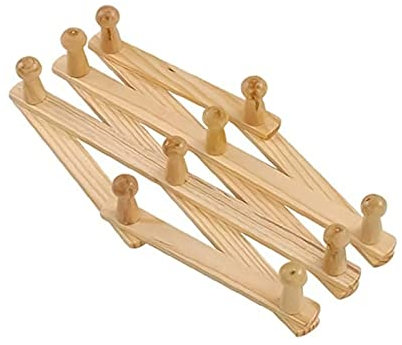 PNJB Wall Hanger Wooden Coat Rack Wall Mounted, Hat Racks for Baseball Caps, Mug Rack, 10 Peg Hooks, Natural, Wall-Mounted Coat Rack Retractable Drying Rack (1 Pcs)