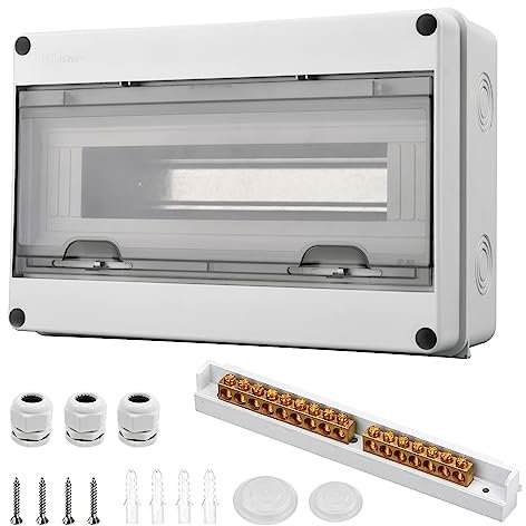 Sicherungskasten Aufputz 1 Reihig IP65, Aufputz Verteilerdose mit 15 Module Aufputzverteiler, mit Messingklemmen, für Garten Oder Außenbereichen, Villen, Ladesäulen