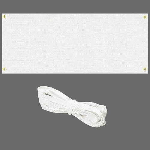 Orssmigs 180*60cm Blanko Banner Selbst Gestalten Weiß Leinwand Polyester Blanko Banner Fahnen mit 6m Hängendem Seil für Heimwerker Innen Außenwand Schilder Geschäft Büro Anzeige Feiertagsdekorationen