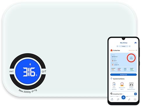 NextLevel Fit Nutrition Scale – Digital Kitchen Food Scale with App, Smart Food Scale for Calorie & Nutrition Tracking, White