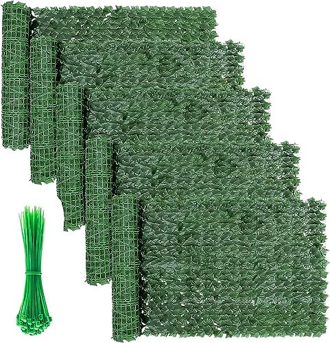 FUOBECIE Artificial Ivy Fence Screen, Fence Screening Trellis with Artificial Leaves Privacy Trellis Roll for Balcony Outdoor Garden Wall Mat Decoration 1 x 3 Meter (5Pcs Fence Screening)