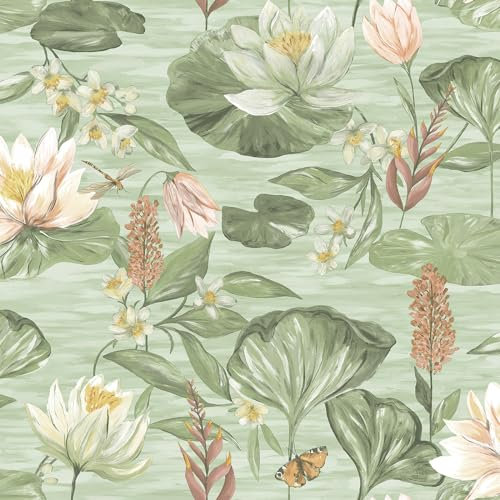 Holden Rural Paradise Lily Pad Wallpaper - Modern Wallpaper for Living Room, Bedroom, Fireplace - Decorative Luxury Floral Wall Paper with Marsh & Pond Pattern (Green)