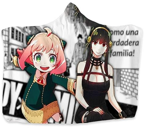 FERVEX SP-Y×FAMI-LY Anime Decke mit Kapuze Kuscheldecke,Flanelldecke Animationsdecke mit Kapuze,Print Design Sofadecke Kuscheldecke für Erwachsene Teenager-Multicolor 2||H100*W130cm