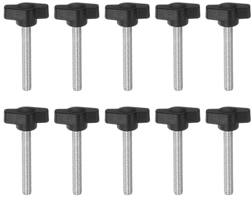 QUARKZMAN 10Pcs Boutons à Ailettes en T en Plastique M6 x 50mm avec Filetage Mâle Standard, Boutons de Serrage Réglables, Poignées de Serrage à Vis à Oreilles, Noir