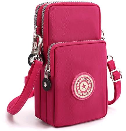 Bolso Movil Mujer, Bandolera para Celular, Bandolera Pequeña Mujer de Nailon, Mini Bolso Bandolera con Correa Ajustable, Bolso Cruzado, 3 Compartimentos, para Deportes, Exterior, Casual