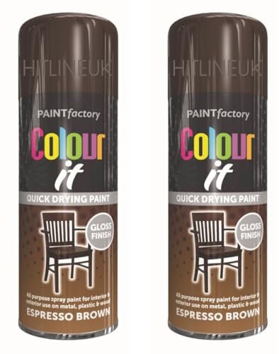 HitlineUK 400ML Brown Gloss Paint DIY Wood Paint Plastic Paint Metal All Purpose Brown Spray Paint (2 CANS)