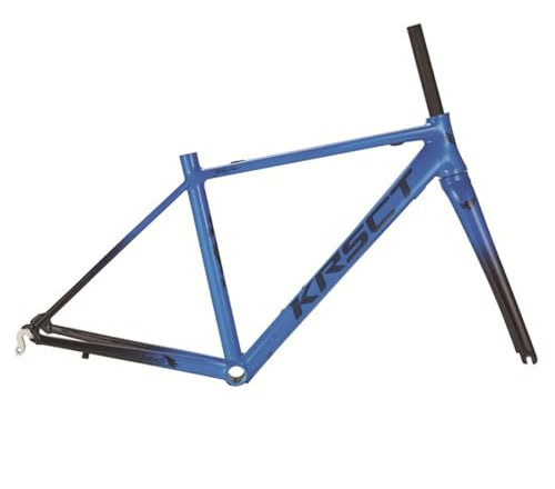 QHIYRZE 700C Rennrad-Rahmensatz C-Bremse Aluminium-Legierung Fahrradrahmen 44cm/46cm/48cm/50cm Leichtgewicht QR-Rahmen 100/130mm Mit Carbon-Gabel(Blue 43CM)