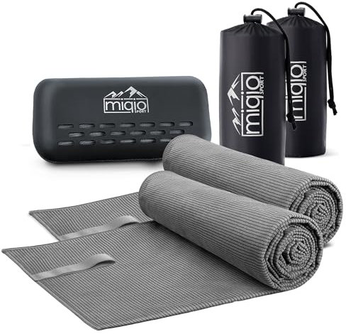Miqio Sport |Mikrofaser Handtuch mit Struktur | 2er-Set inkl. praktischer Aufbewahrungsbox|Ultra leicht und schnelltrocknend | 2 Händtücher 60x120cm | Reisehandtuch, Badetuch |für Sport, Freizeit