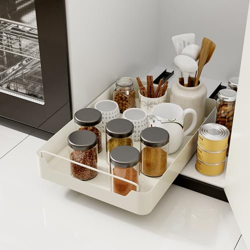 Giklux Ausziehbare Schublade Küche, 35 * 42 CM Ausziehbarer Schrank Organizer für Gewürzregal, Küchen, Schlafzimmer, Kleiderschrank, Teleskopschublade Zum Kleben, Küchenschrank Organizer Ausziehbar