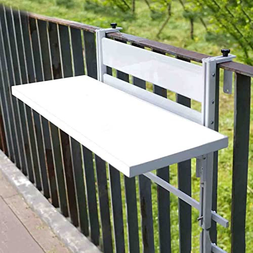 Hängender Balkontisch, 80 cm klappbarer Balkon-Stehtisch, geeignet für Geländer, wetterfest, Tischplatte ausziehbar und klappbar, an der Wand montierter Garten-Beistelltisch, Balkonzubehör (weiß 80 x