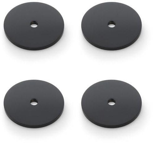 4 Pack - Round Kitchen Door Knob Backplate - Matt Black 35mm Diameter Circular Plate