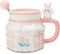 ZONSUSE Taza Divertida Conejo,Taza Cafe Conejo,Taza Hexagonal Creativa,con Estampado de Tulipanes,Taza de Conejo,con Tapa y Cuchara,Taza de Regalo Original para Hombres Mujeres 350 ml (Conejito Rosa)