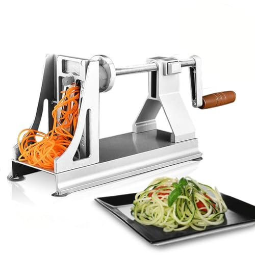 Spiralizzatore di Verdure, Affettatrice a Spirale di Verdure in Acciaio Inossidabile a 3 Lame, Patate Sminuzzate a Cascata Multifunzione, Macchina per Spaghetti Manuale Regolabile per Zucchine Verdure