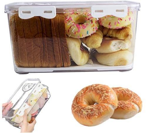 Glass Bread Box Bread Box 13x8x3in Transparent Dust-proof PET Bread Container for Homemade Bread and Bakery Loaf with Lid Time Recording Fridge Food Storage Containers with Removable Colanders