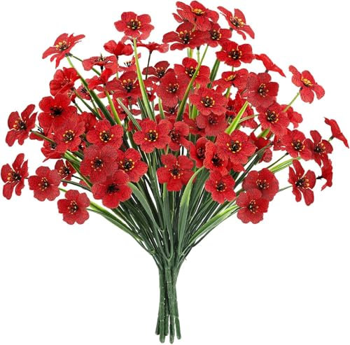 N&T NIETING Flores artificiales para balcón, 6 racimos de plantas de balcón, resistentes a los rayos UV, resistentes a la intemperie, decoración para el hogar, jardín, balcón, interior, exterior (rojo